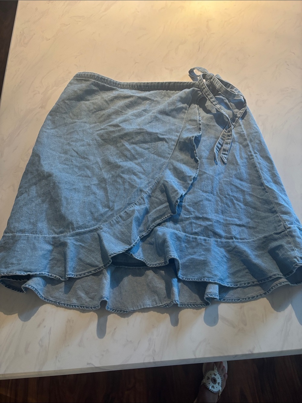 J. Crew Light Blue Denim Ruffle Wrap Skirt